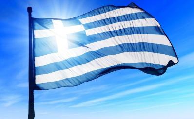 The Greek flag.